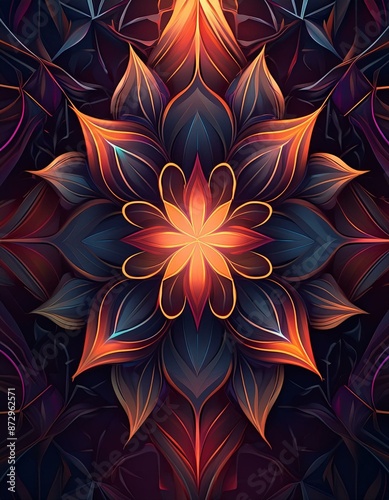 Abstract floral pattern with sharp contours and geometric elements