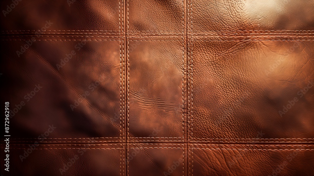 Fototapeta premium A rich brown leather surface with a subtle grid pattern, showcasing its natural texture and luxurious feel.