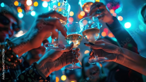 The friends toast with wine glasses photo