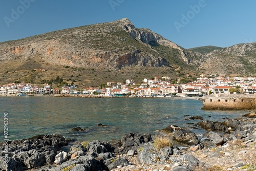 View of Gefyra city and Myrtoan sea Peloponnese. Laconia. Greece. Europe. photo