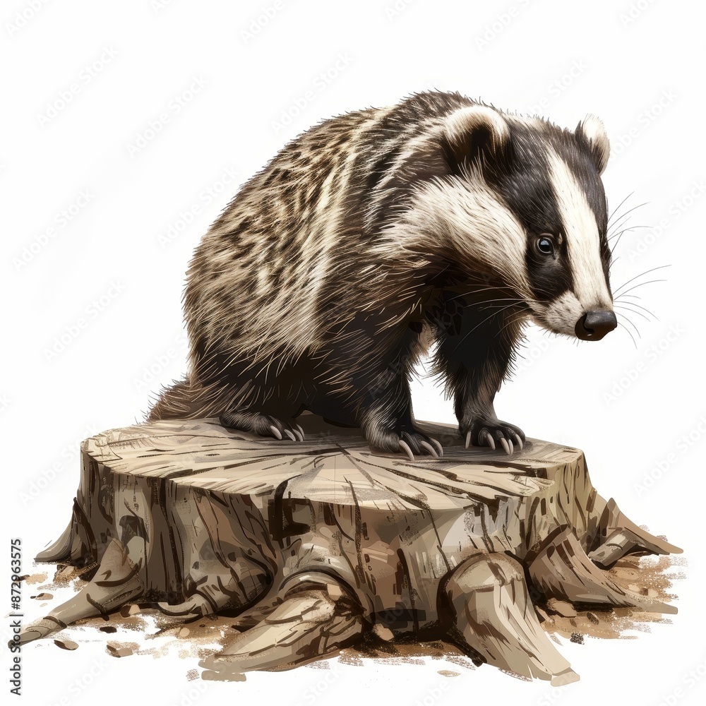 Fototapeta premium A badger is sitting on a log