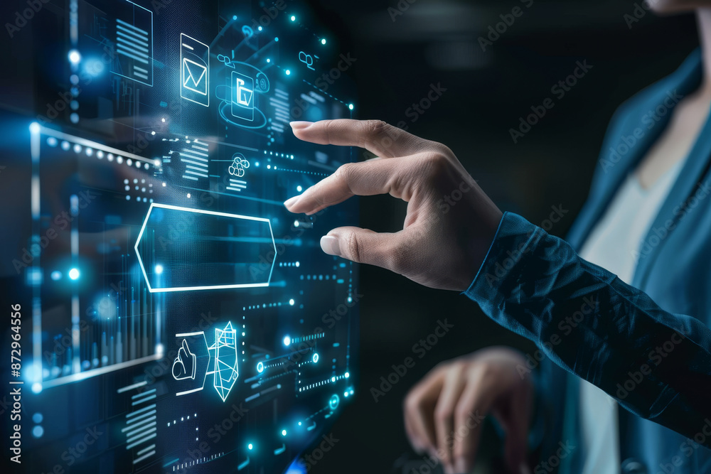 Unlocking digital skills, a hand reaching towards a virtual training interface Unlocking digital skills, a hand reaching towards a virtual training interface