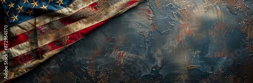 American Flag Draped on Rough Textured Surface
