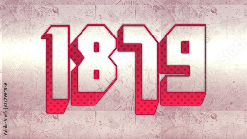 Cute 3d bold outline pink number design of 1879 on white background.