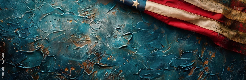 Obraz premium Worn American Flag on a Rough Blue Background