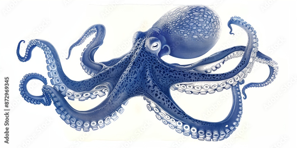 Obraz premium A blue octopus with a white background. The octopus is the main focus of the image