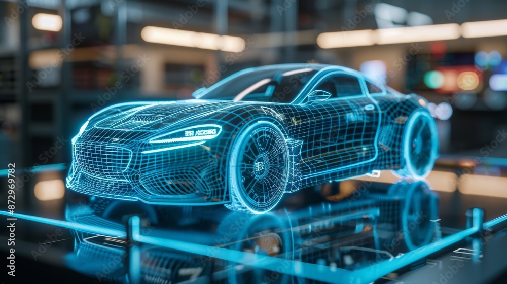 car of the future concept, virtual hologram of a car at a car factory, sketch of a future project, preparation for production car of the future concept, virtual hologram of a car at a car factory, sketch of a future project, preparation for production