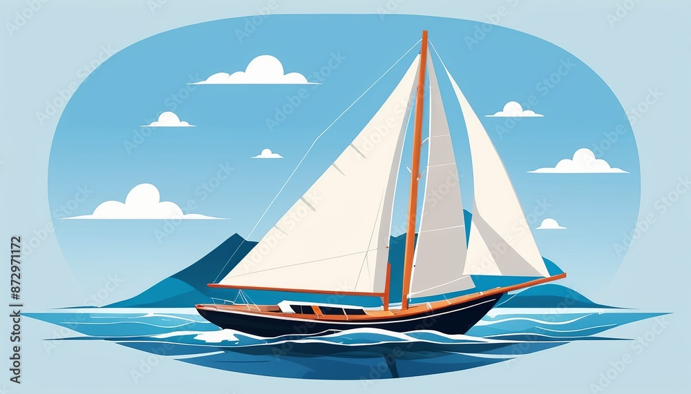 Naklejka premium Serene Sailing Ship Painting: A Tranquil Watercolor Masterpiece