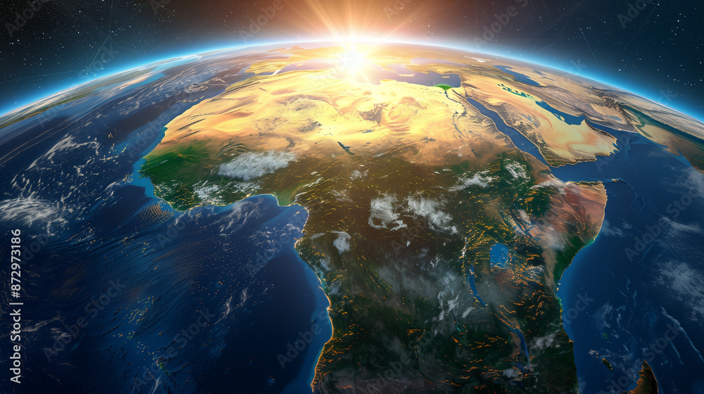 Sunrise Over Earth Showing Africa and Europe from Space Sunrise Over Earth Showing Africa and Europe from Space