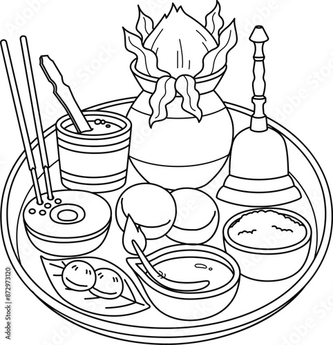 Diwali Puja Thali Isolated Coloring Page for Kids