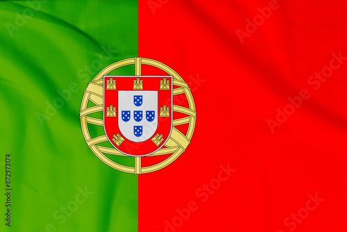 Obraz na płótnie Flag of Portugal (Portuguese Republic) with natural material creases as a background w salonie
