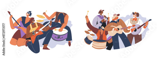 Musicians Playing Rock Instruments vector