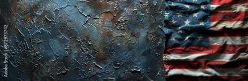 Faded American Flag on a Rough Blue and Brown Surface