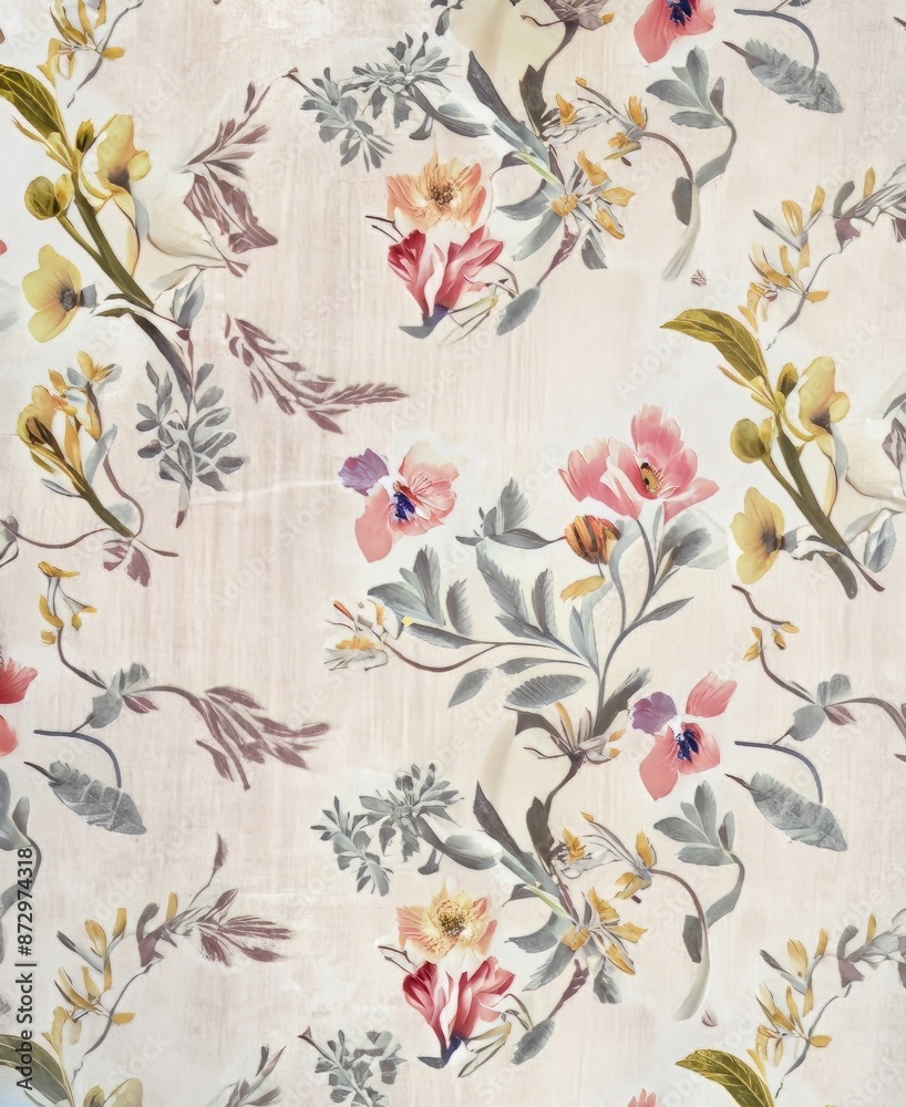 A detailed view of a floral design on a clean white backdrop, illustrating elements of textile artistry and creative patterns in a rectangular layout
