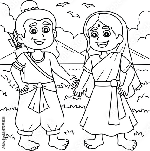 Diwali Rama and Sita Coloring Page for Kids