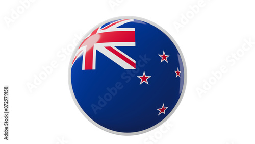 New Zealand Circle flag icon . Transparent backgound. 3d rendered with alpha channel. Round shape.