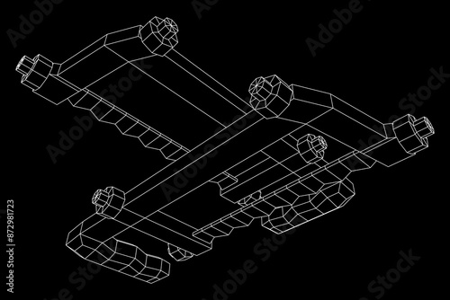 Hacksaw manual or Hand hacksaw. Wireframe low poly mesh vector illustration