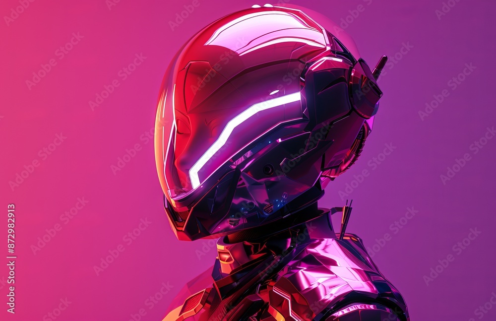On a red background, a 3D render of a sci-fi warrior woman wearing sunglasses and a futuristic robot armored suit. On a red background, a 3D render of a sci-fi warrior woman wearing sunglasses and a futuristic robot armored suit.