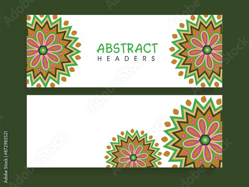 Social Media Banner or Header Set Decorated with Mandala Ornaments and Copy Space.