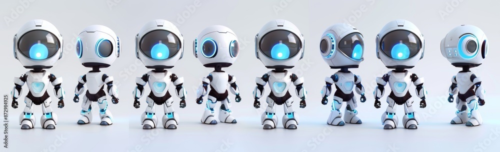 Cute robots on a transparent background, stock photo