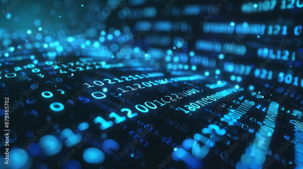 Blue hex code of digital data rendered with DOF on screen Blue hex code of digital data rendered with DOF on screen