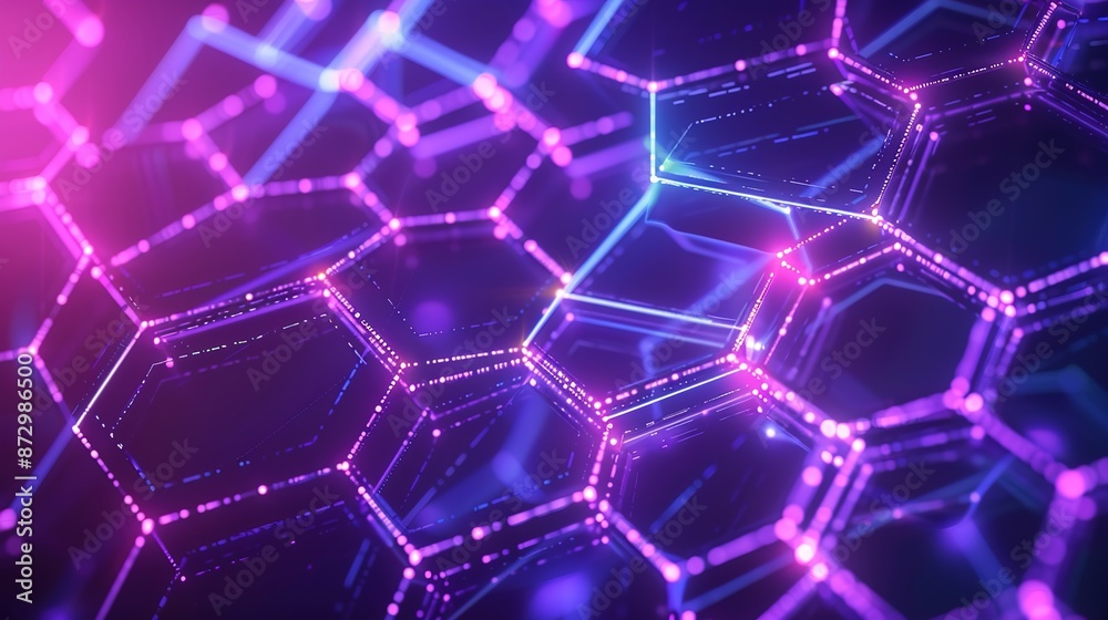 Illuminated Blockchain Brilliance: Abstract Hexagonal Shapes with Neon Lights Illuminated Blockchain Brilliance: Abstract Hexagonal Shapes with Neon Lights