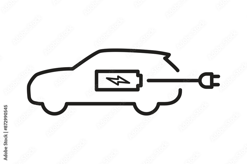 Linear icon of a car charging or charging station, charging a car battery, isolated on a white background. Linear icon of a car charging or charging station, charging a car battery, isolated on a white background.