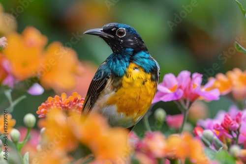 Vibrant Bird Among Blossoms © Sandu