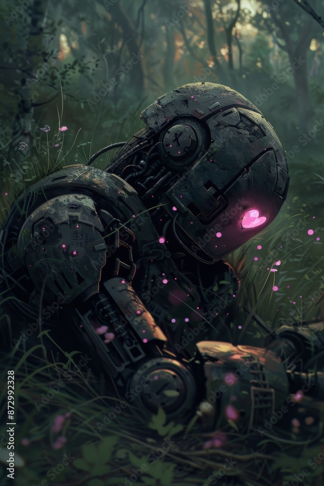 Fototapeta premium Insects cover the remains of the astronaut in a digital art style, illustration painting.