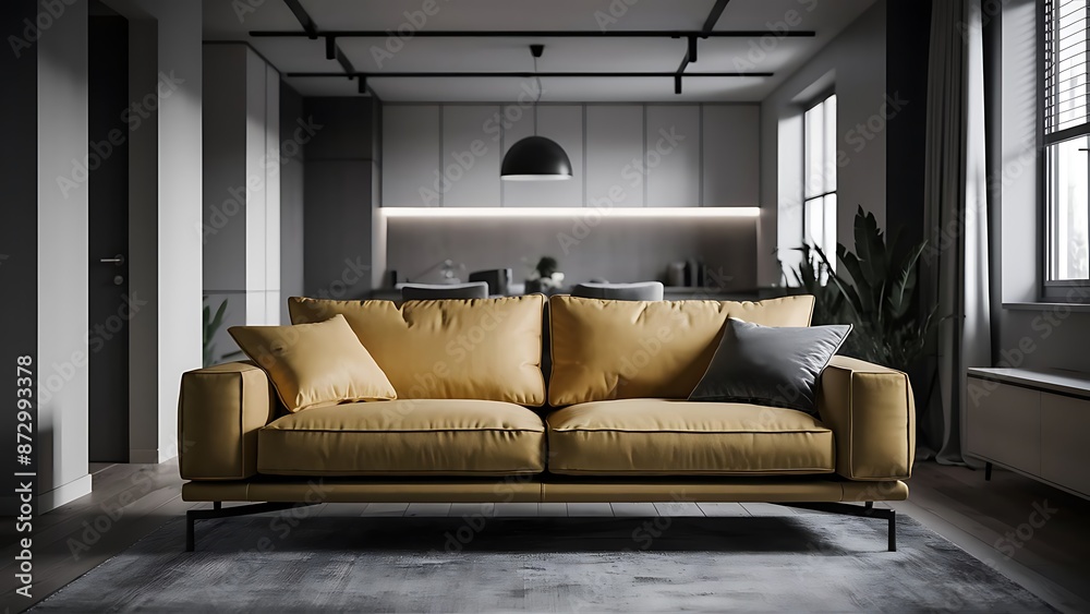 Modern Modern interior with a yellow sofa in the living room Modern Modern interior with a yellow sofa in the living room
