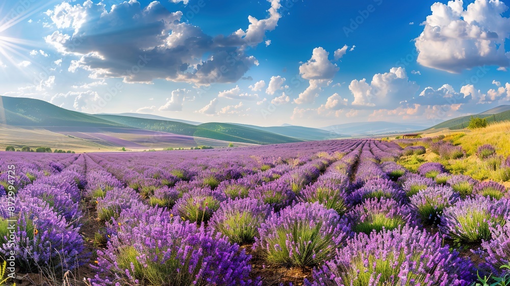 Obraz premium Endless Beauty: Panoramic View of Vast Lavender Fields in Full Bloom