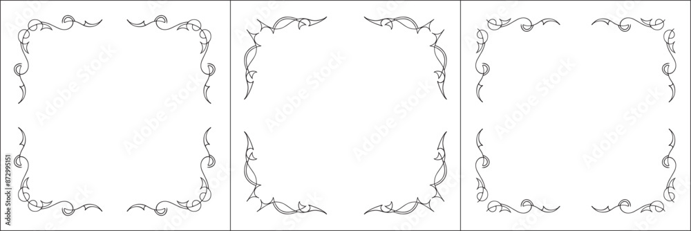 Set of three elegant vector decorative frames. Black and white. Vector frame for all sizes and formats. Isolated vector illustration.	