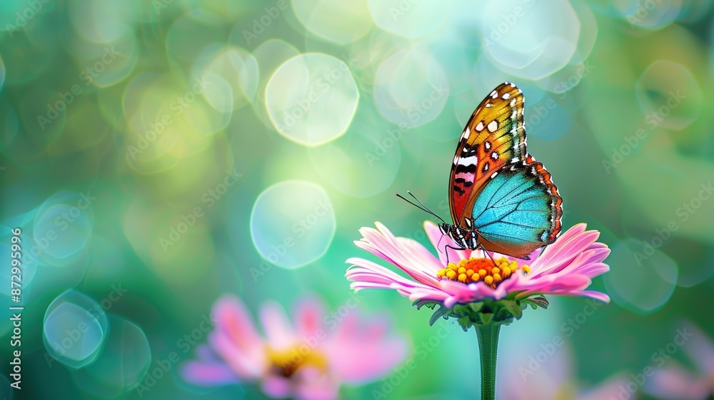custom made wallpaper toronto digitalVibrant Butterfly Perched on Pink Flower with Softly Blurred Green Background