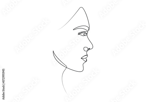 Continuous line drawing of woman face. One line design of gills Vector Art