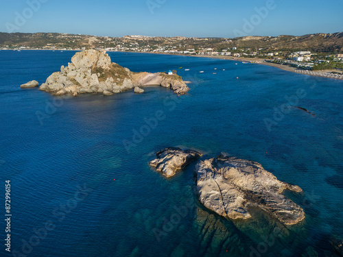 Aerial view of Kastri islet in Kefalos bay, Kos island, Greece.  photo