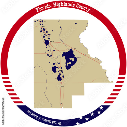 Map of Highlands County in Florida, USA arranged in a circle.