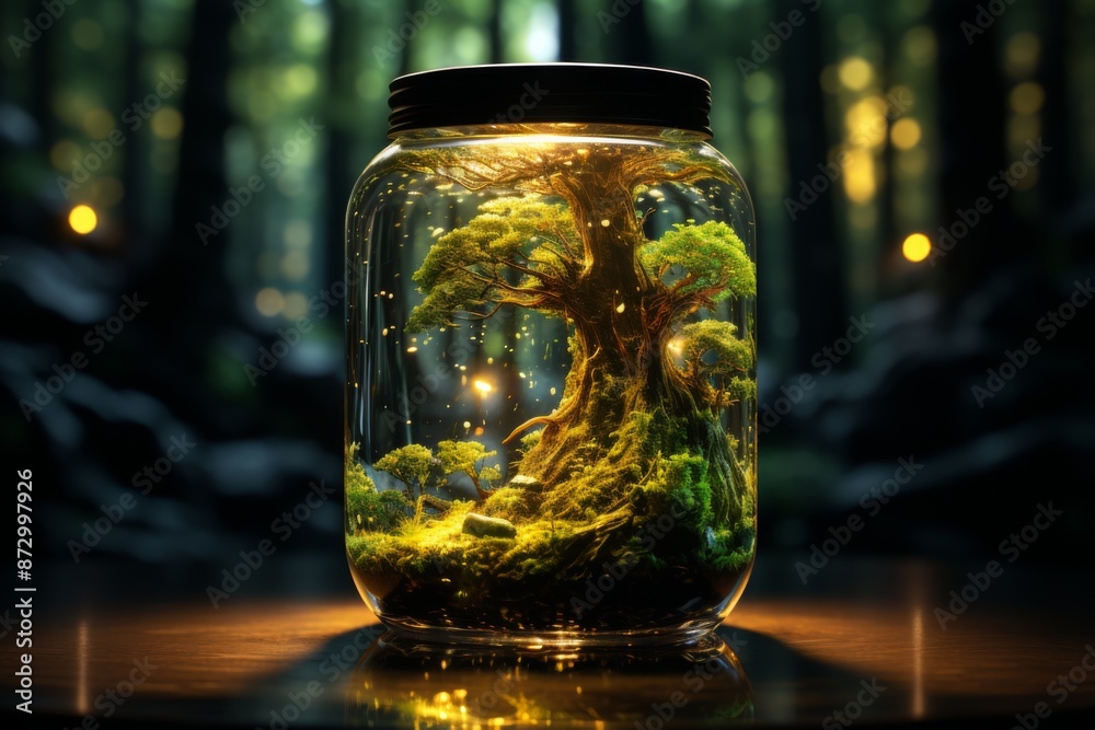 A Miniature Forest Glowing Inside A Glass Jar A Miniature Forest Glowing Inside A Glass Jar