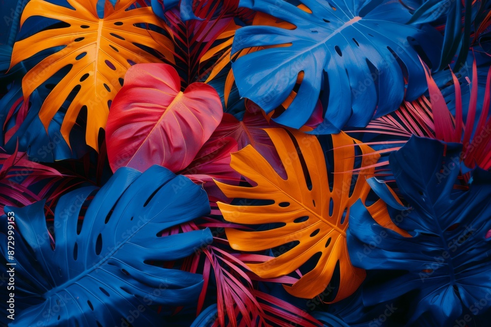 Colorful Monstera Leaves Composition Colorful Monstera Leaves Composition