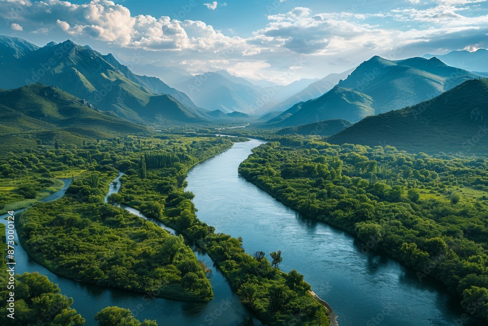 Mountain River Valley in Lush Landscape Mountain River Valley in Lush Landscape