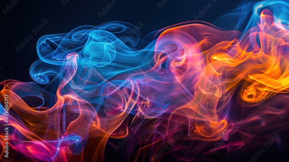 Ethereal Smoke Patterns: Abstract Artistic Composition with Colorful Illumination on Black Background Ethereal Smoke Patterns: Abstract Artistic Composition with Colorful Illumination on Black Background