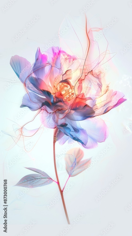 Obraz premium Abstract digital art of a vibrant flower with glowing hues on a white background