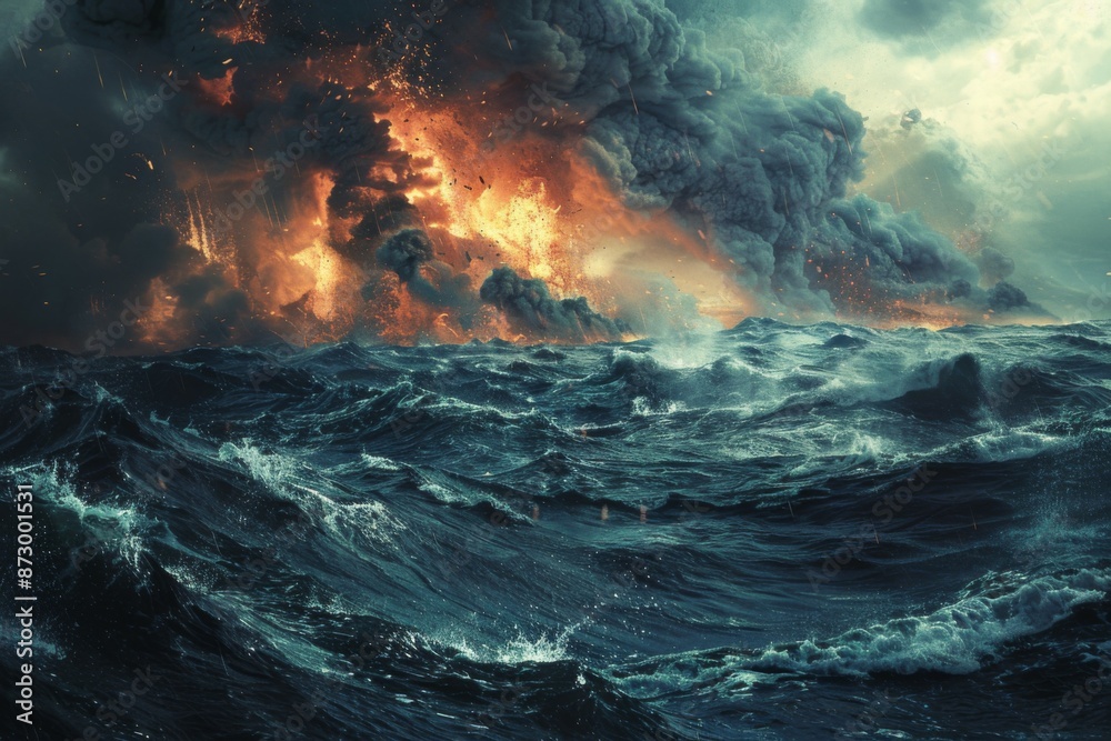 Fototapeta premium Fiery Ocean Storm