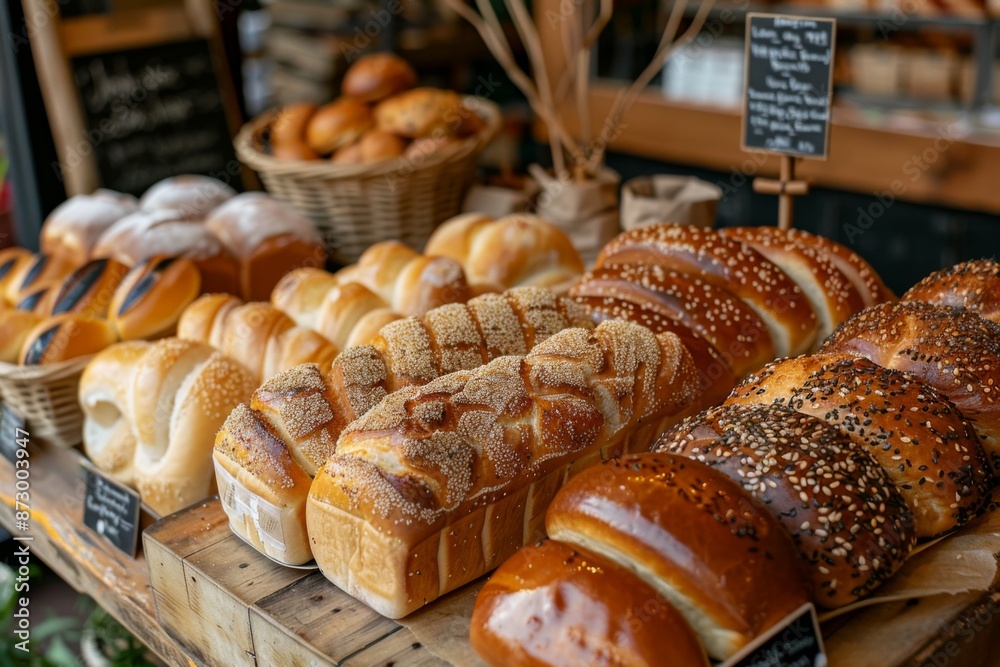 Assorted Fresh Bread Display at a Bakery Assorted Fresh Bread Display at a Bakery