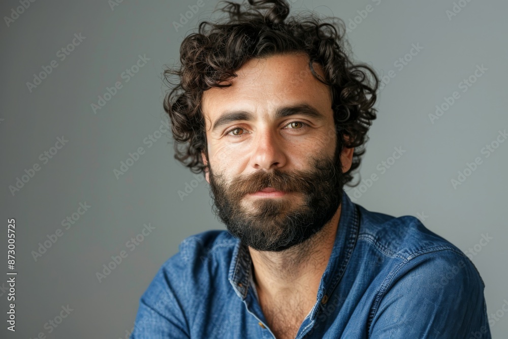 Portrait of a Man with Curly Hair and Beard Portrait of a Man with Curly Hair and Beard