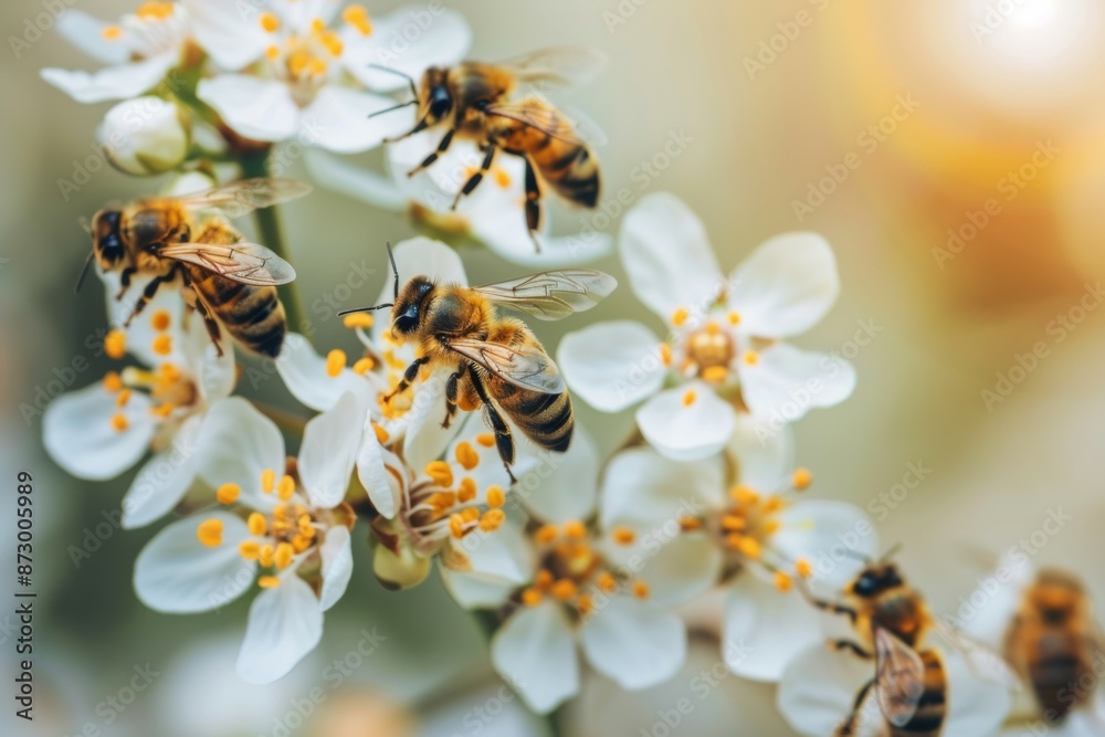 Bees Pollinating Spring Blossoms Bees Pollinating Spring Blossoms