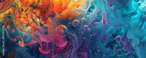 Colorful abstract liquid art with bubbles, vibrant organic flow