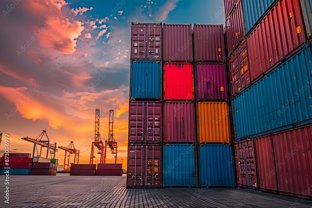 Fototapeta premium Cargo Containers at Sunset