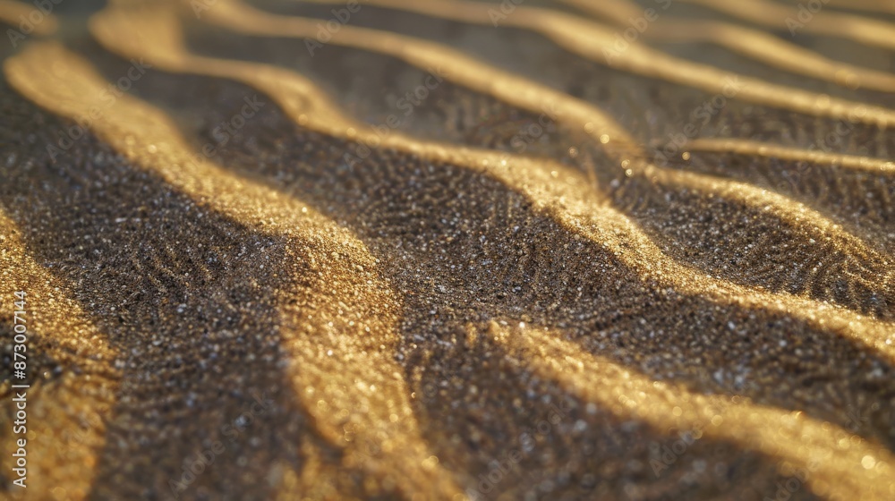 Close-up of rippled sand with golden sunlight highlighting the texture Close-up of rippled sand with golden sunlight highlighting the texture
