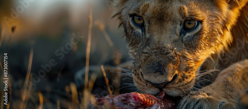 The lion queen is enjoy eating from the hunt photo