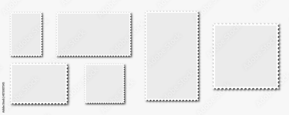 Realistic post stamps set with realistic shadow. Blank Postage Stamps on white background Realistic post stamps set with realistic shadow. Blank Postage Stamps on white background